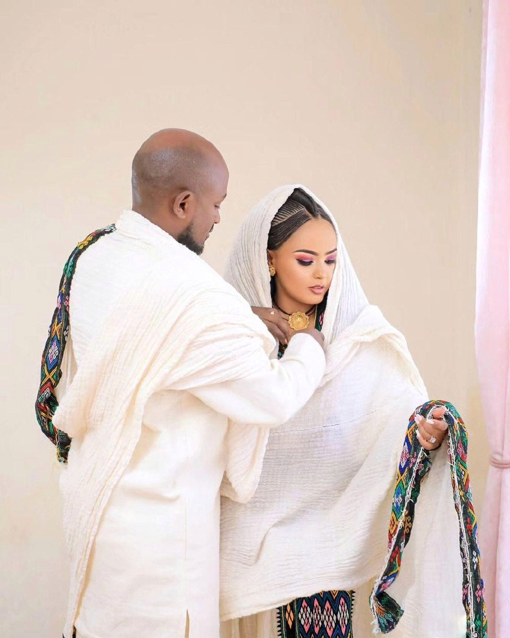 Darker Design in Traditional Habesha Couples Outfit Style Elegant Habesha Couples Outfit