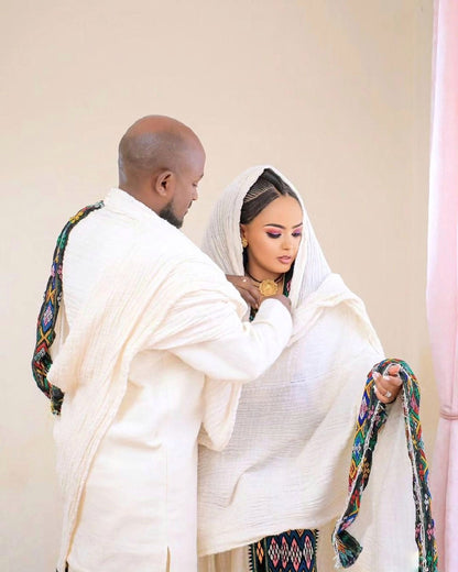 Darker Design in Traditional Habesha Couples Outfit Style Elegant Habesha Couples Outfit