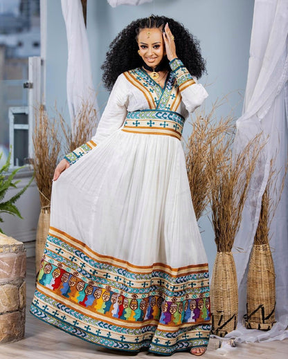 Exquisite Habesha Dress Colorful Design in Traditional Ethiopian Habesha Kemis