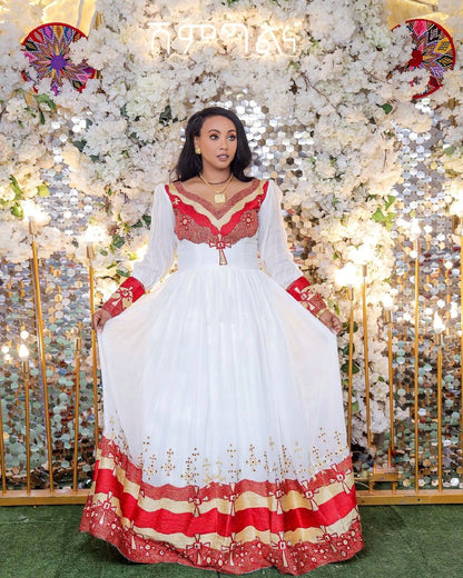 Gorgeous Red Habesha Kemis Stylish Ethiopian Traditional Dress