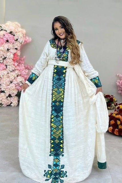 Cultural Darker Blue Habesha Dress Ethiopian Traditional Habesha Kemis