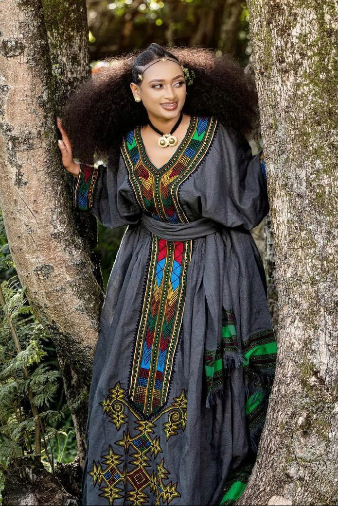 fashion new style ethiopian traditional dress Green Habesha Libs Elegant Ethiopian Traditional Dress for Weddings,