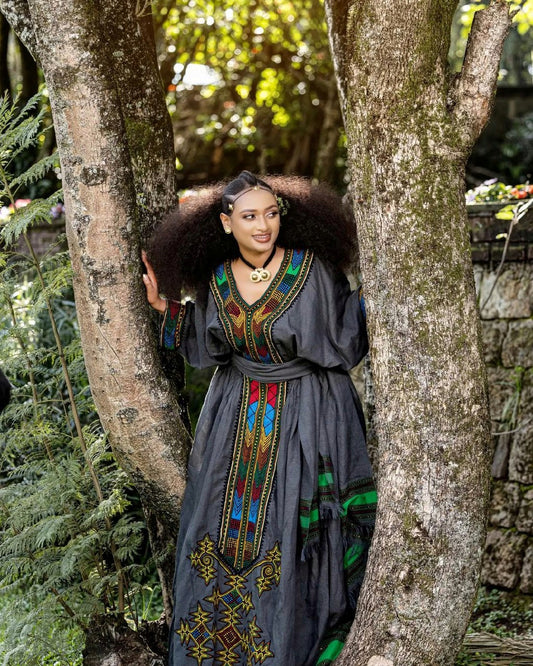 Gorgeous Dark Design Ethiopian Traditional Dress