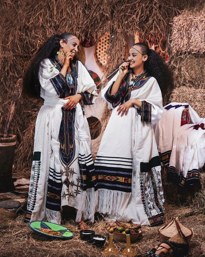 Elegant Dark-Toned Ethiopian Traditional Dress
