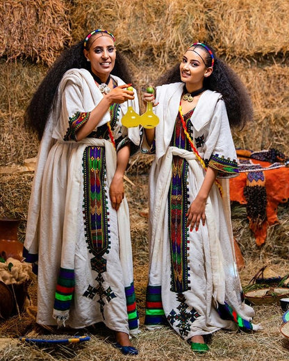 Elegant Dark-Toned Ethiopian Traditional Dress Beautiful Habesha Dress