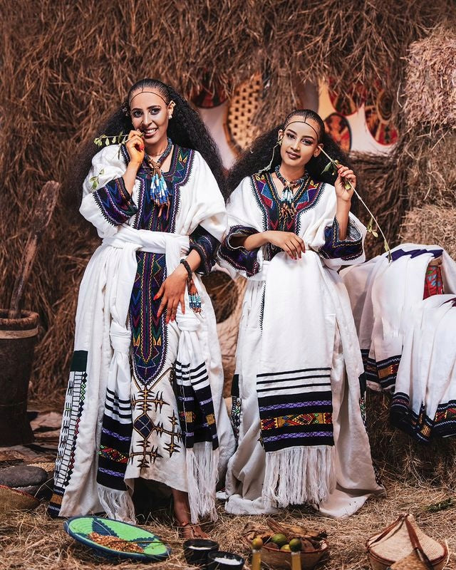 Elegant Dark-Toned Ethiopian Traditional Dress Beautiful Habesha Dress