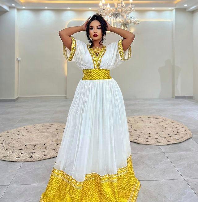 Exquisite Golden Yellow Habesha Dress 
