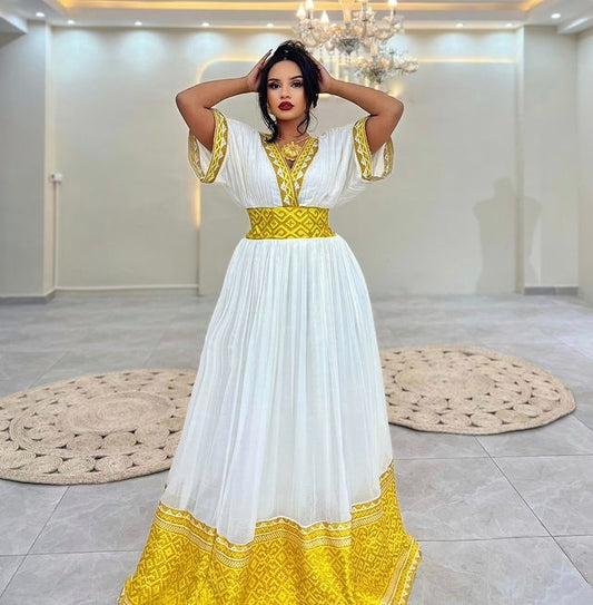 Exquisite Golden Yellow Habesha Dress 