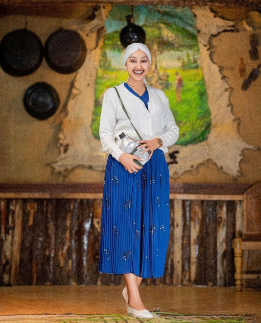 Elegant Dark Blue Gurage Cultural Dress 