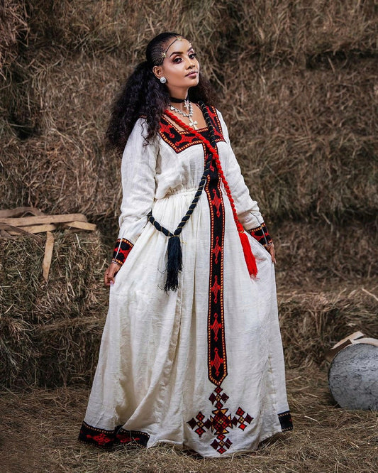 Striking Black and Red Cultural Habesha Dress 