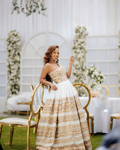 Golden Embroidery Ethiopian Traditional Dress Graceful Habesha Kemis Handwoven Habesha Dress 195