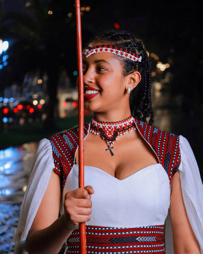 White oromo dress with embroidery traditional Oromo kemis ethiopian cultural wear 208