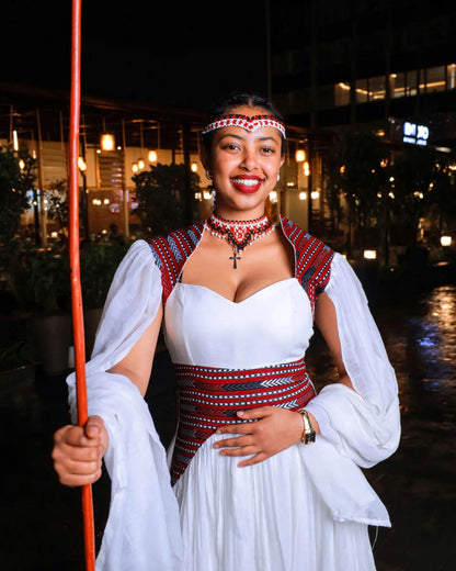 White oromo dress with embroidery traditional Oromo kemis ethiopian cultural wear 208