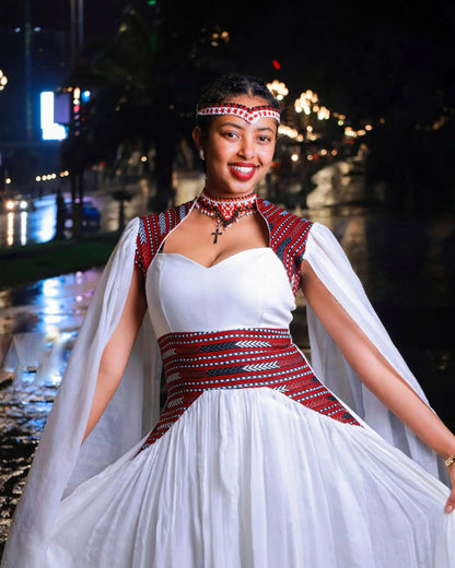 White oromo dress with embroidery traditional Oromo kemis ethiopian cultural wear 208