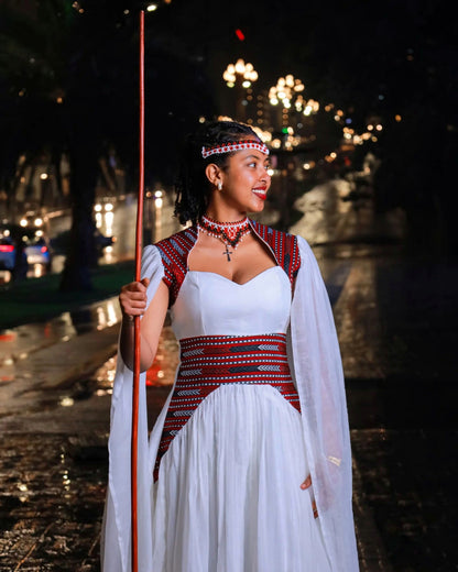 White oromo dress with embroidery traditional Oromo kemis ethiopian cultural wear 208