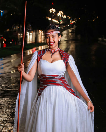 White oromo dress with embroidery traditional Oromo kemis ethiopian cultural wear 208