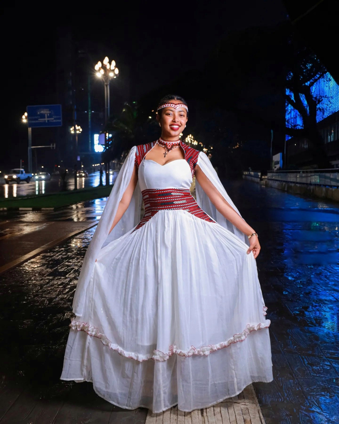 White oromo dress with embroidery traditional habesha kemis ethiopian cultural wear