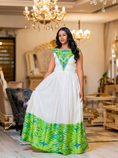 Green Embroidery Habesha Kemis Authentic Habesha Dress Ethiopian Traditional Dress 220