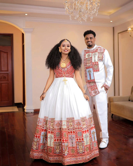 Elegant Ethiopian Couple Attire  Modern Habesha Wedding Style