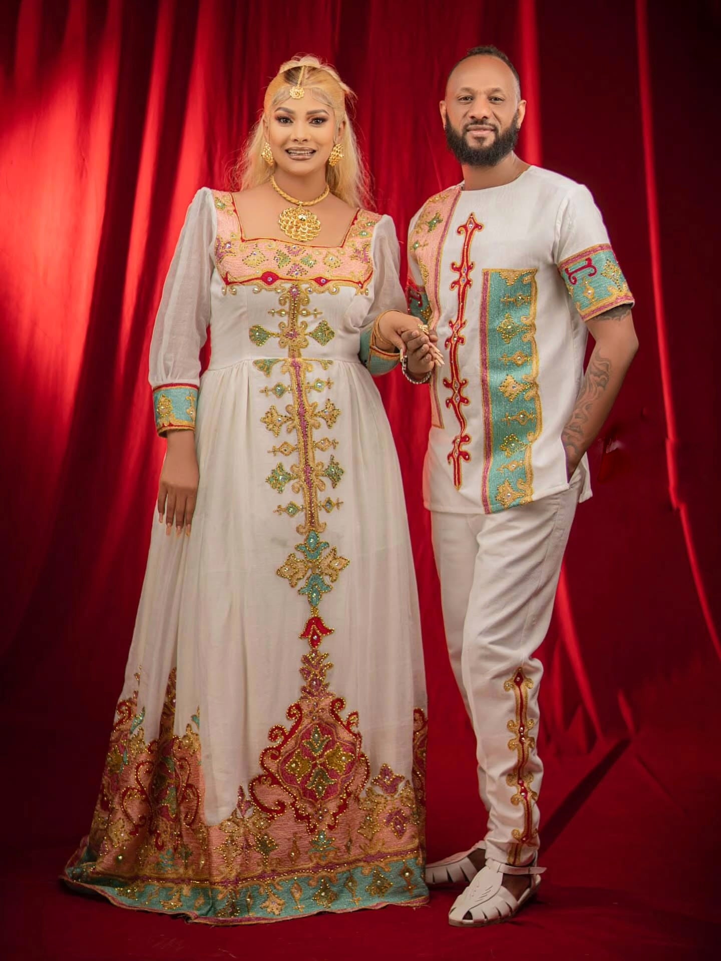 Matching Habesha Outfits Ethiopian Traditional Dress Set for Couples Beautiful Couple Set 130