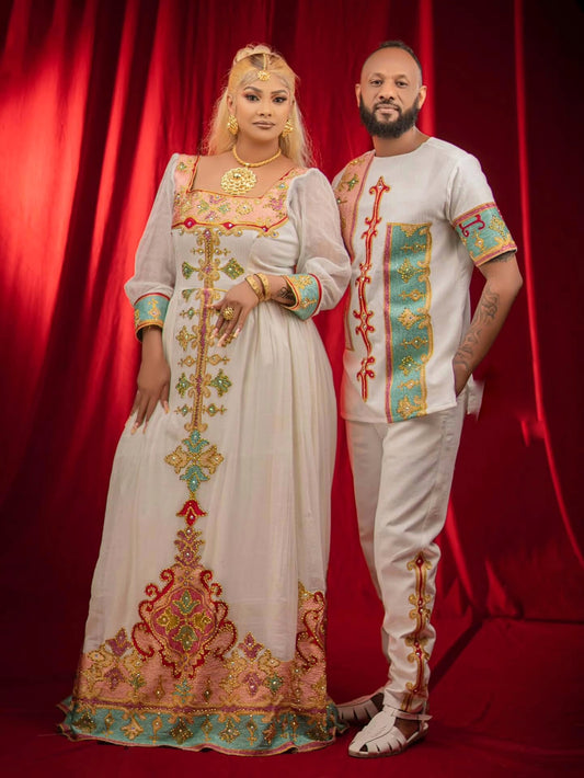 Matching Habesha Outfits – Modern Ethiopian Traditional Dress Set for Couples