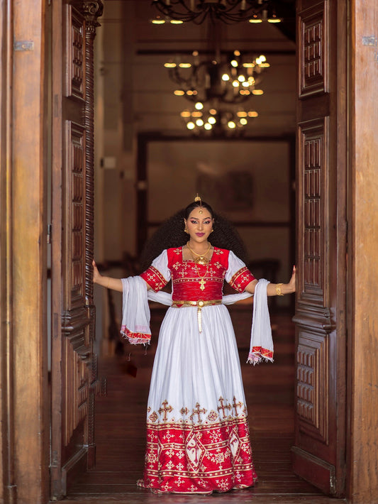 Traditional Ethiopian Wedding Dress – Elegant Habesha Traditional Dress Made from Authentic Habesha Cloth