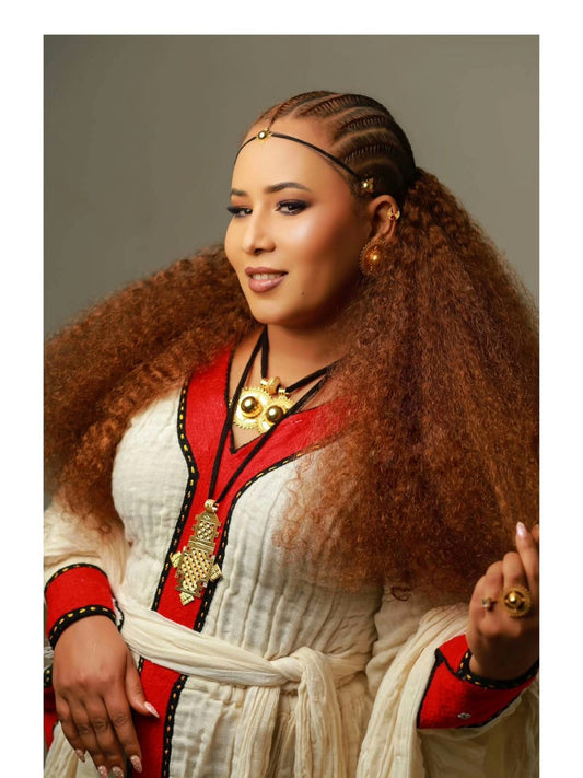Red Habesha Kemis Traditional Ethiopian Clothing Classic Habesha Dress