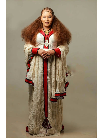 Red Habesha Kemis Traditional Ethiopian Clothing Classic Habesha Dress 174