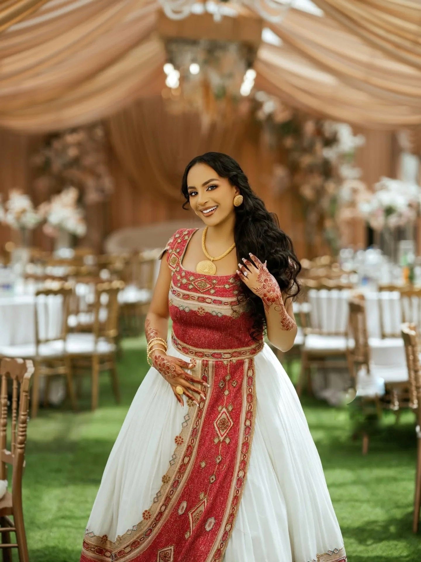 Traditional Ethiopian Wedding Dress – Red and Gold Embroidery Habesha Kemis & Eritrean Dress Elegance