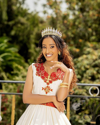 Ethiopian Clothing Habesha Kemis For Wedding Red Embroidery Habesha Dress 206