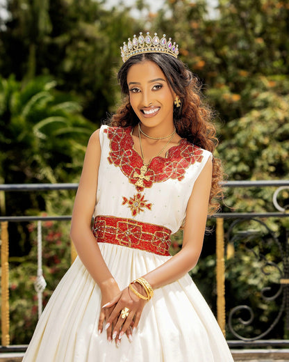 Ethiopian Clothing Habesha Kemis For Wedding Red Embroidery Habesha Dress 206