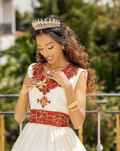 Ethiopian Clothing Habesha Kemis For Wedding Red Embroidery Habesha Dress 206