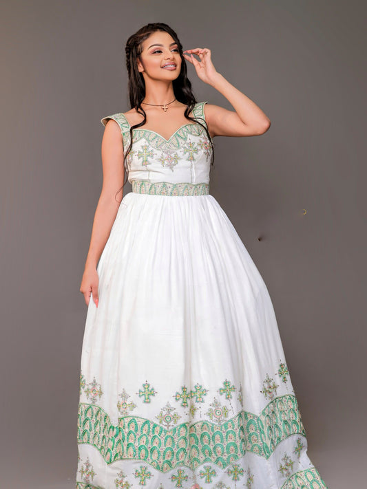 Sleeveless Ethiopian Wedding Dress with Elegant Embroidery 