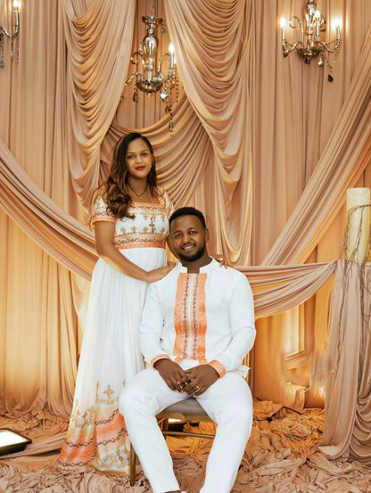 Matching Habesha Couple Outfit – Traditional Ethiopian Clothing for Weddings