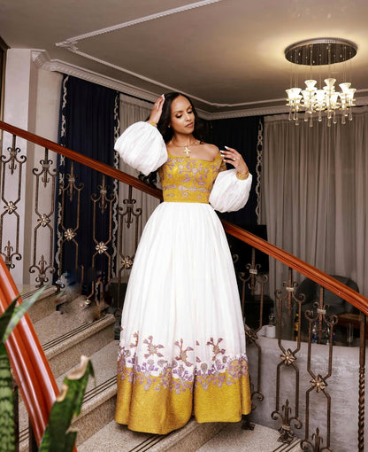 Traditional Ethiopian Dress Puff Sleeve Habesha Dress