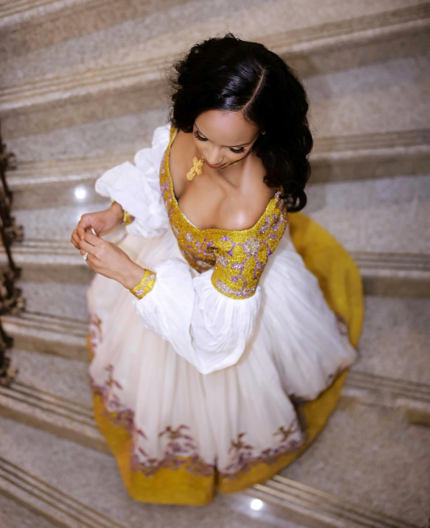 Puff Long Sleeve Habesha Dress Golden Embroidery Ethiopian Wedding Dress Graceful Habesha Kemis For Wedding 614