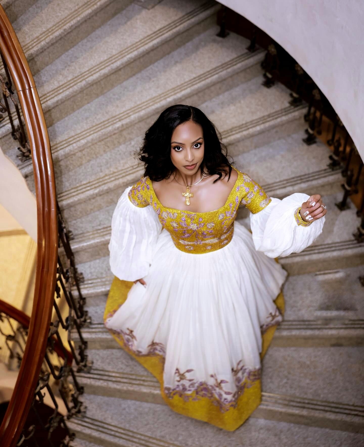 Puff Long Sleeve Habesha Dress Golden Embroidery Ethiopian Wedding Dress Graceful Habesha Kemis For Wedding 614