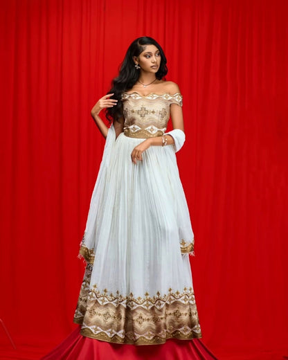 Off Shoulder Ethiopian Wedding Dress Habesha Traditional Dress