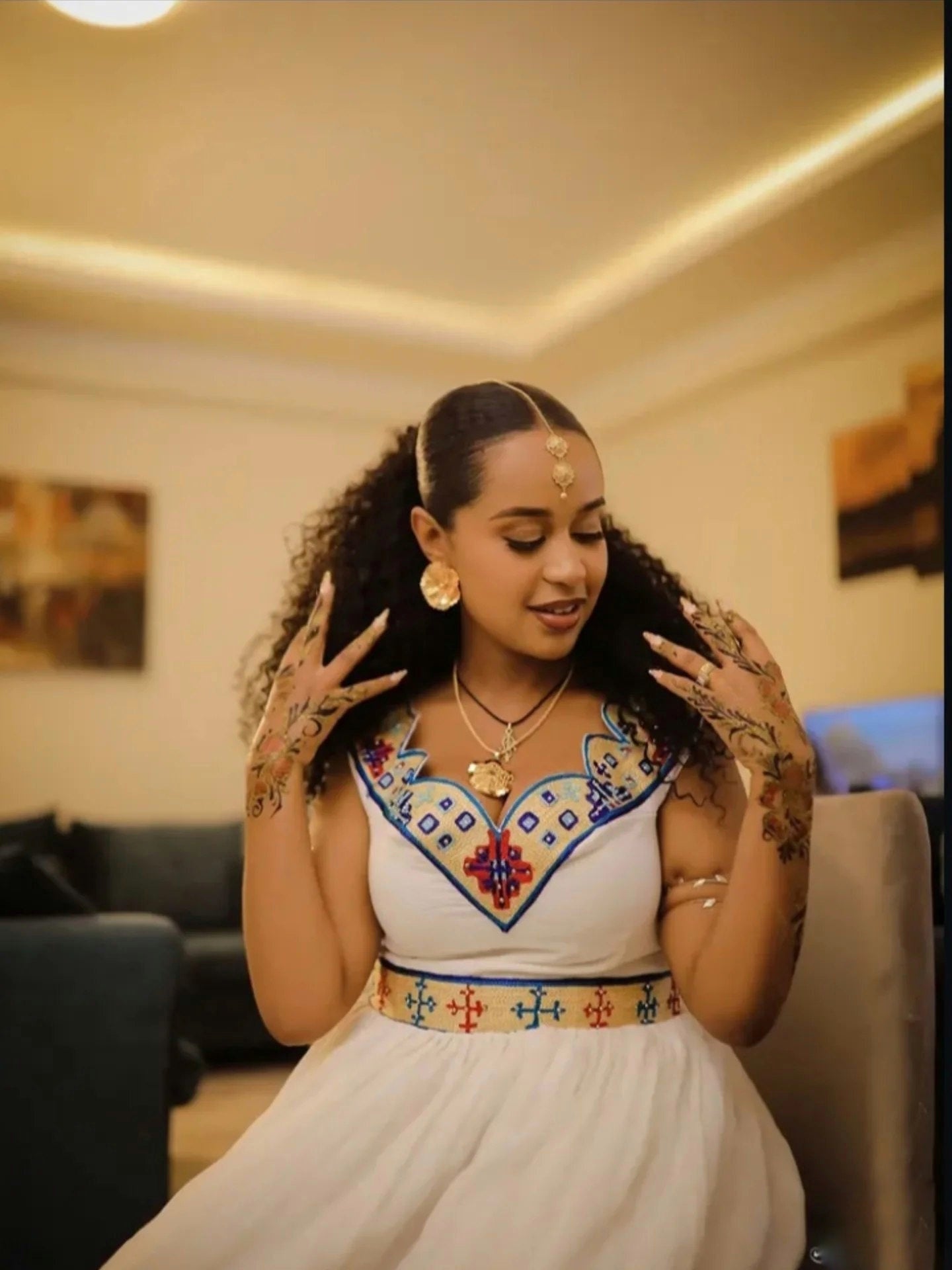 Sleeveless Habesha Kemis Online Blue And Red Woven Habesha Dress Graceful Ethiopian Dress 645