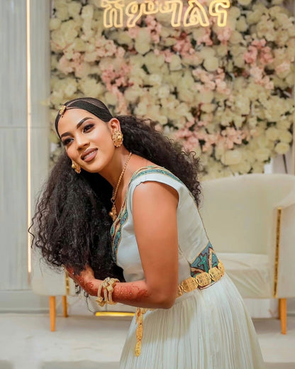 V-Neckline Habesha Dress Luxurious Ethiopian Wedding Style Charming Habesha Kemis 646