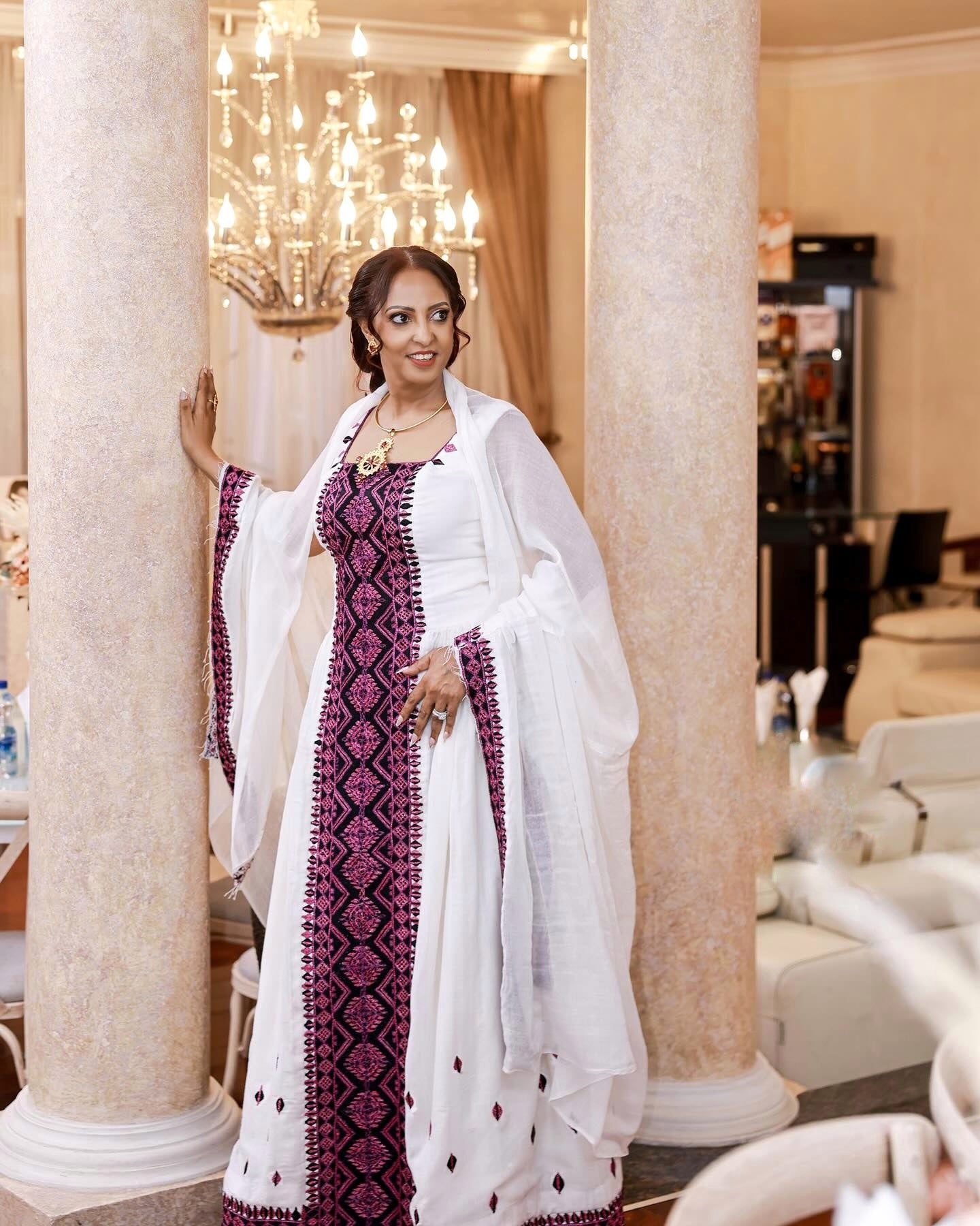 Sleeveless Habesha Kemis Pink Woven Embroidery Habesha Dress Timeless Ethiopian Clothing 670