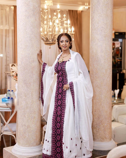 Sleeveless Habesha Kemis Pink Woven Embroidery Habesha Dress Timeless Ethiopian Clothing 670