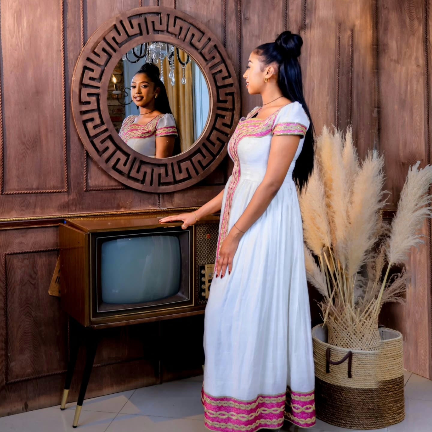 Red and Golden Woven Habesha Dress Short Sleeve Ethiopian Dress Timeless Ethiopian Clothing 687