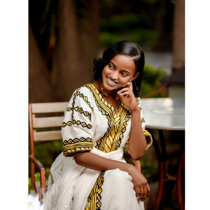 Golden Embroidery Habesha Dress Timeless Habesha Kemis Beautiful Ethiopian And Eritrean Clothing 712