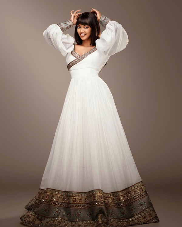 Puff Sleeve Ethiopian Clothing Elegant Habesha Kemis & Habesha Dress with Graceful Design 744