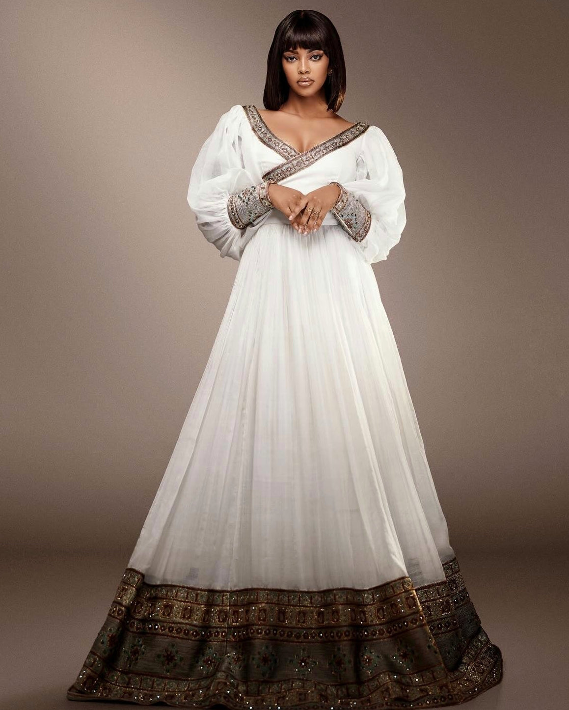 Puff Sleeve Ethiopian Clothing Elegant Habesha Kemis & Habesha Dress with Graceful Design 744
