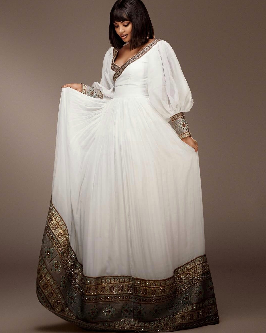 Puff Sleeve Ethiopian Clothing Elegant Habesha Kemis & Habesha Dress with Graceful Design 744