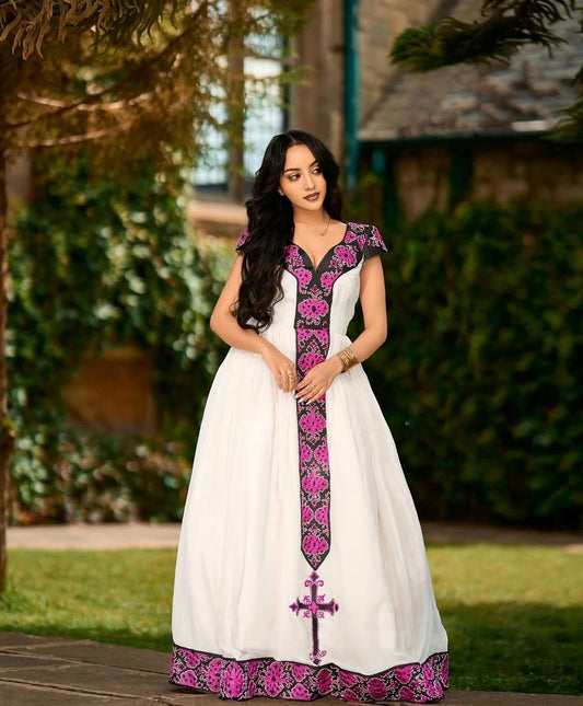 Ethiopian Clothing | Black Purple Habesha Kemis & Habesha Dress Online