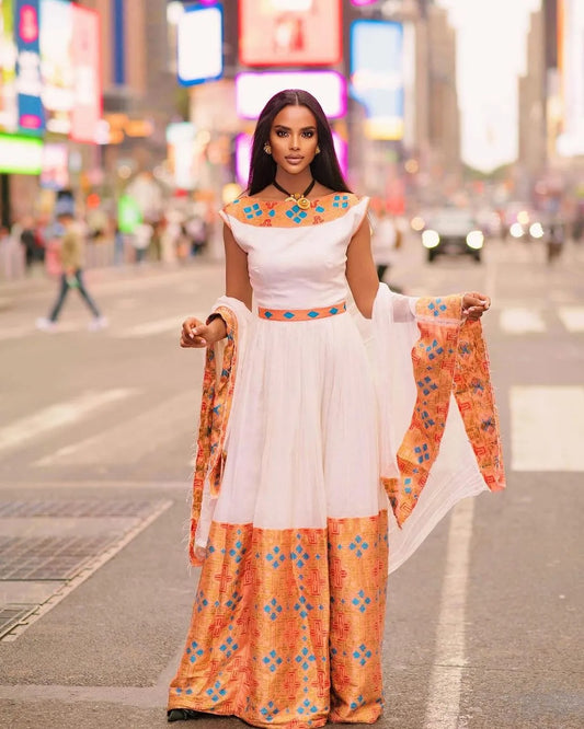 Chic Look with Orange Habesha Dress