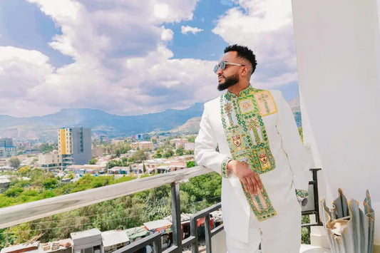Splendid Light Green Traditional Ethiopian Shirt for Men